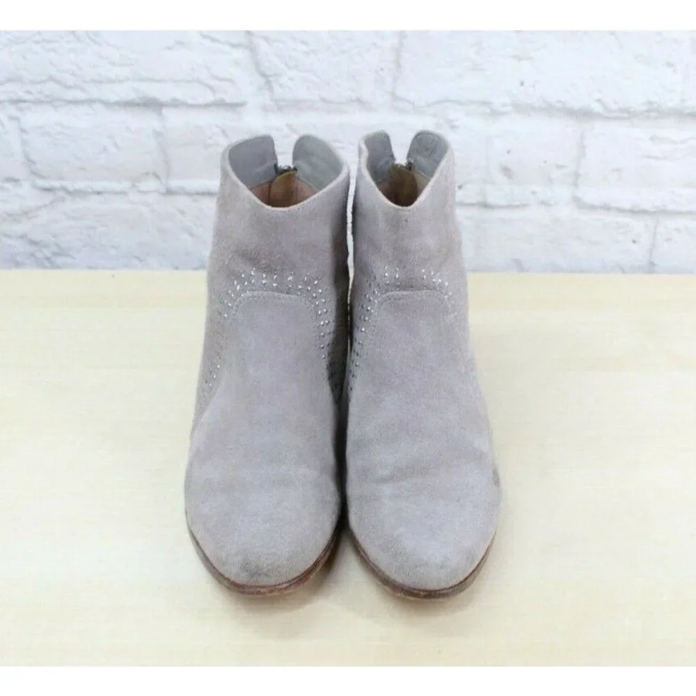 Joie Lucy Gray Suede Silver Stud Back Zip Wooden Heel Ankle Boots US 6 - Picture 5 of 9